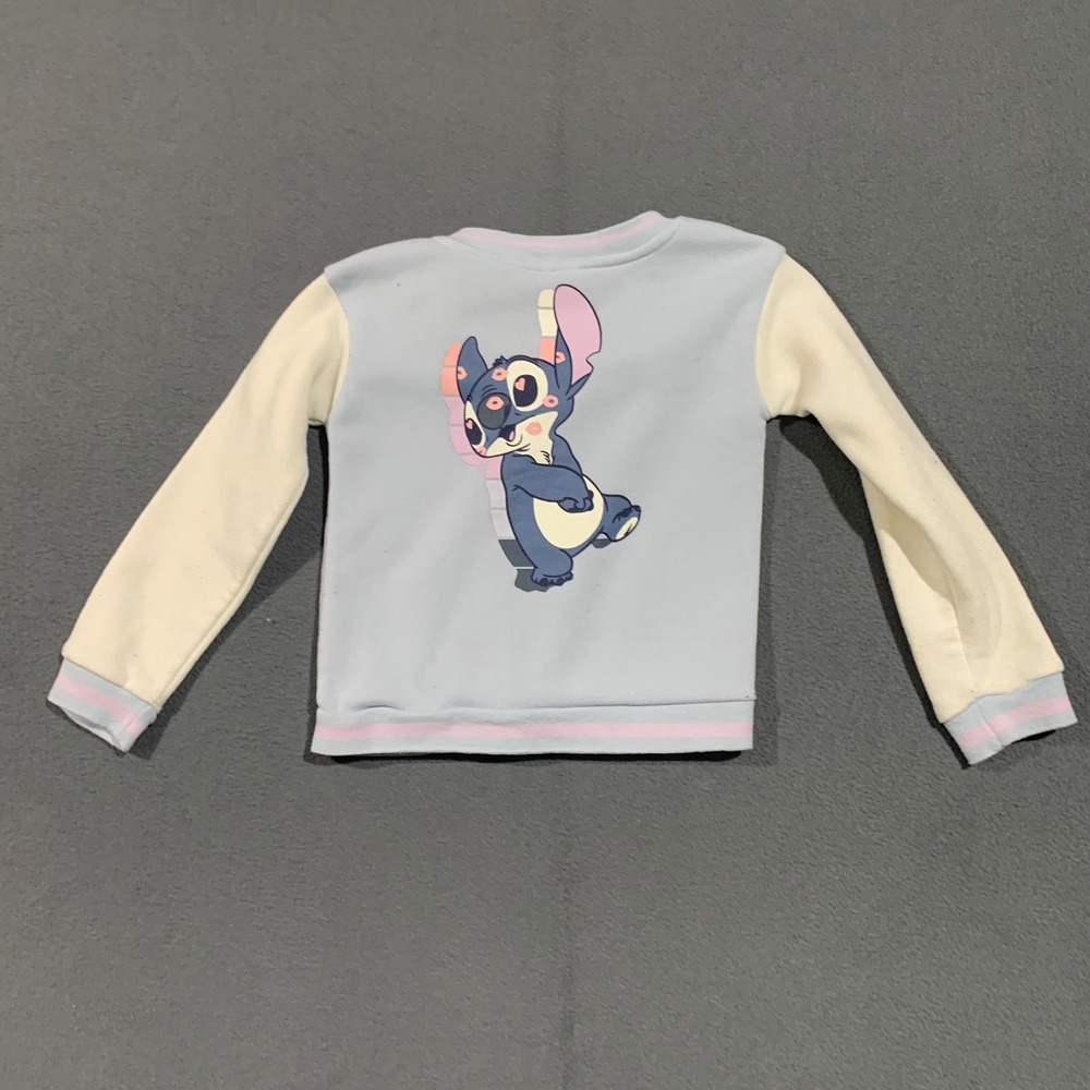 Disney Stitch Blue Pink Cream Cardigan Sweater Girl's Size 6 Big Graphic Novelty